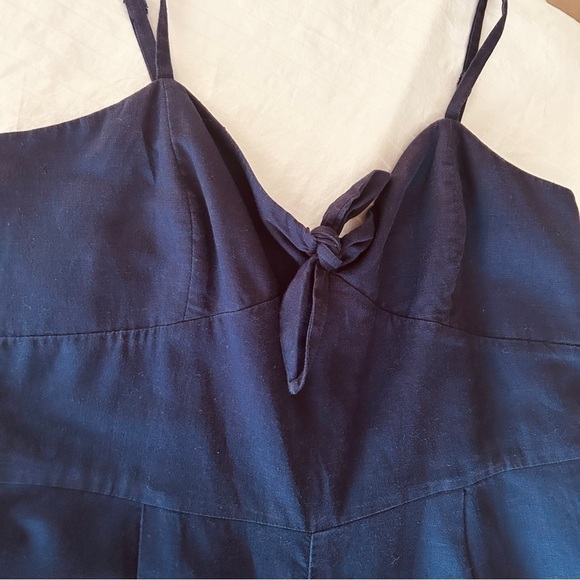 J. Crew Jumpsuit Navy Blue Linen Cotton Tie Front Wide Leg L6968 size 14 - Picture 9 of 16